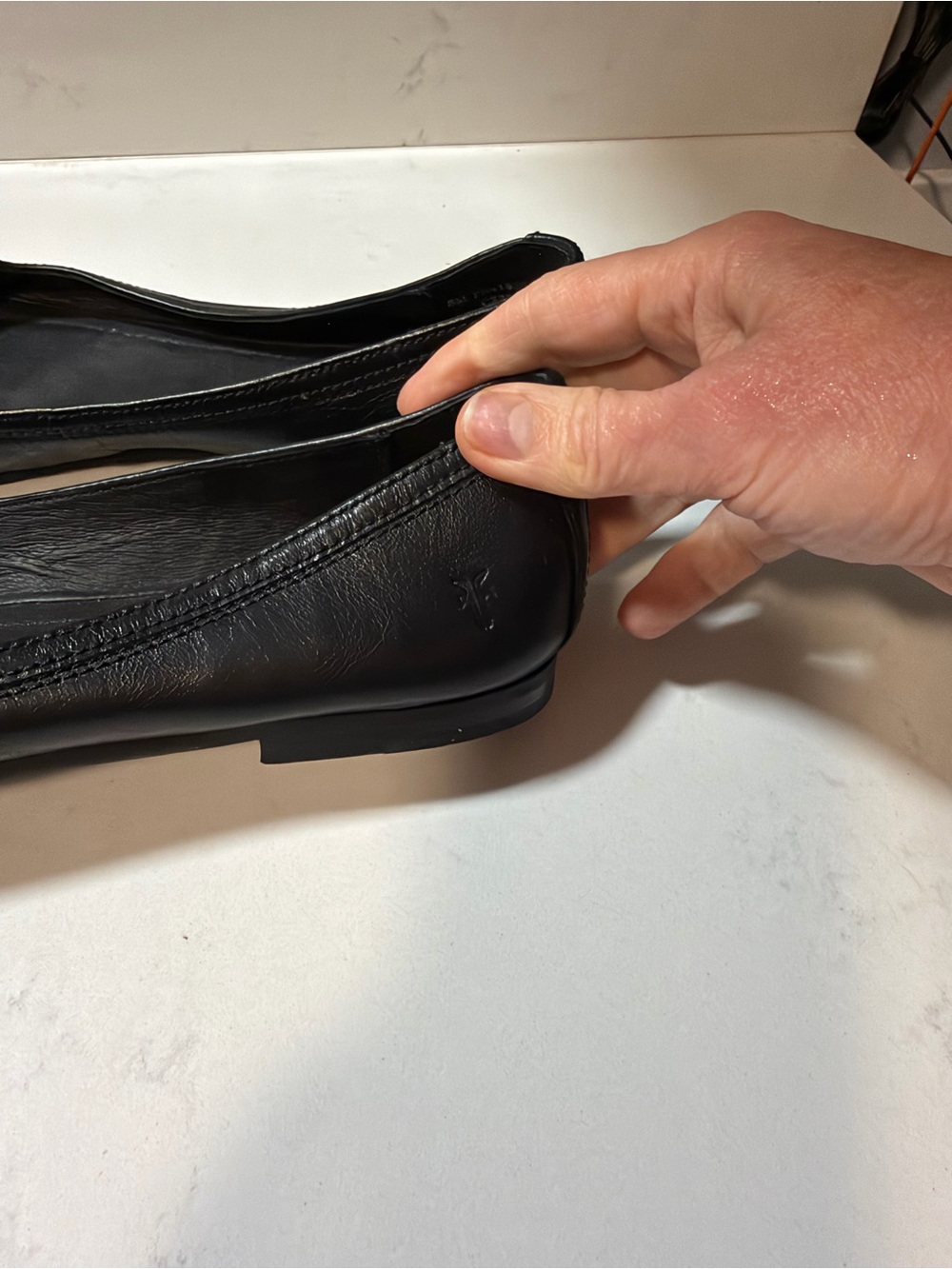 Frye Black Leather Logo Round-Toe Ballet Flats - Picture 6 of 7